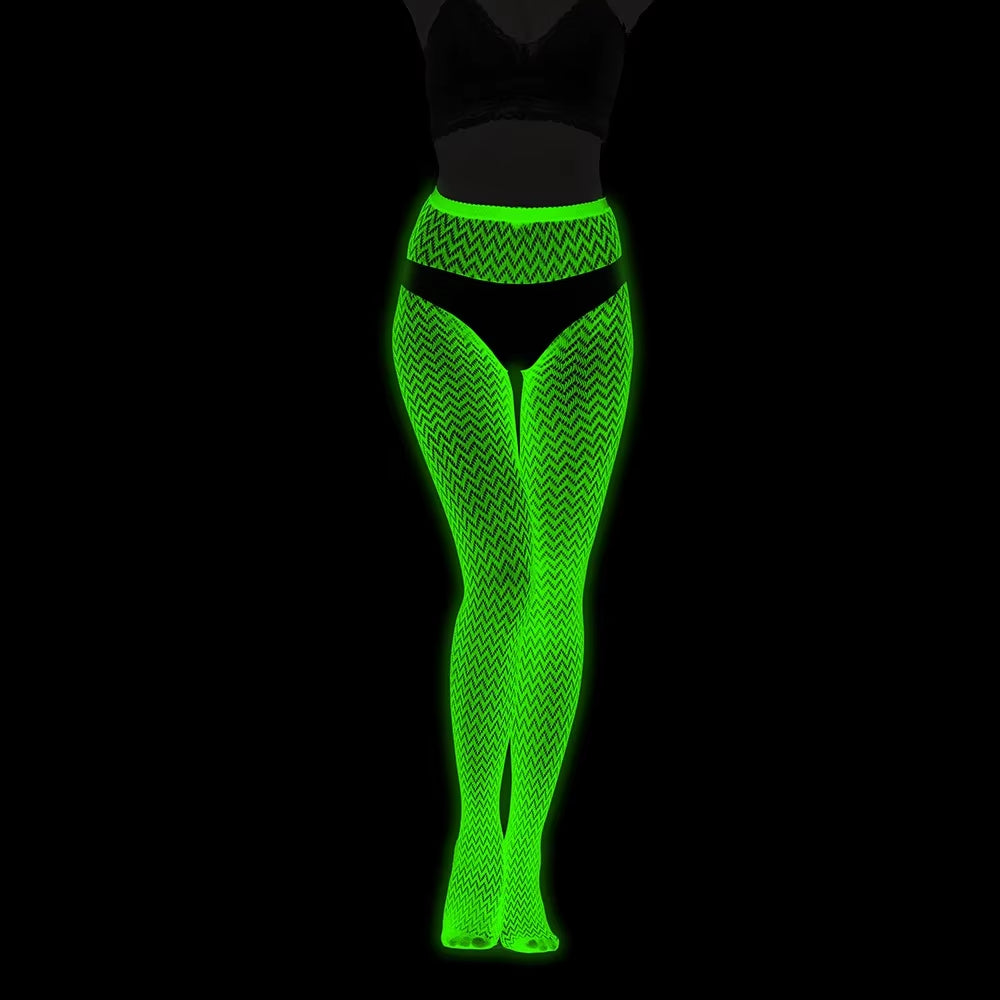 Luminous Blue Sexy Fishnet Stockings One-Pieces Mesh Leggings Tights High Waist Perspective Glow in the Dark Lingerie Socks